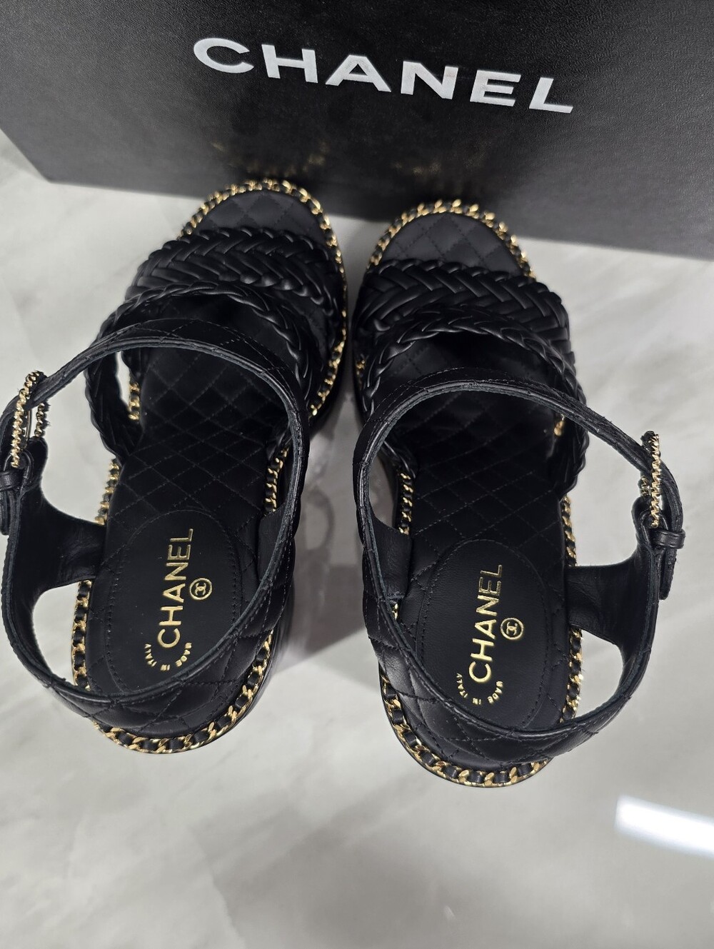 Chanel Black Quilted Braided Leather Platform Sandals - Picture 8 of 13
